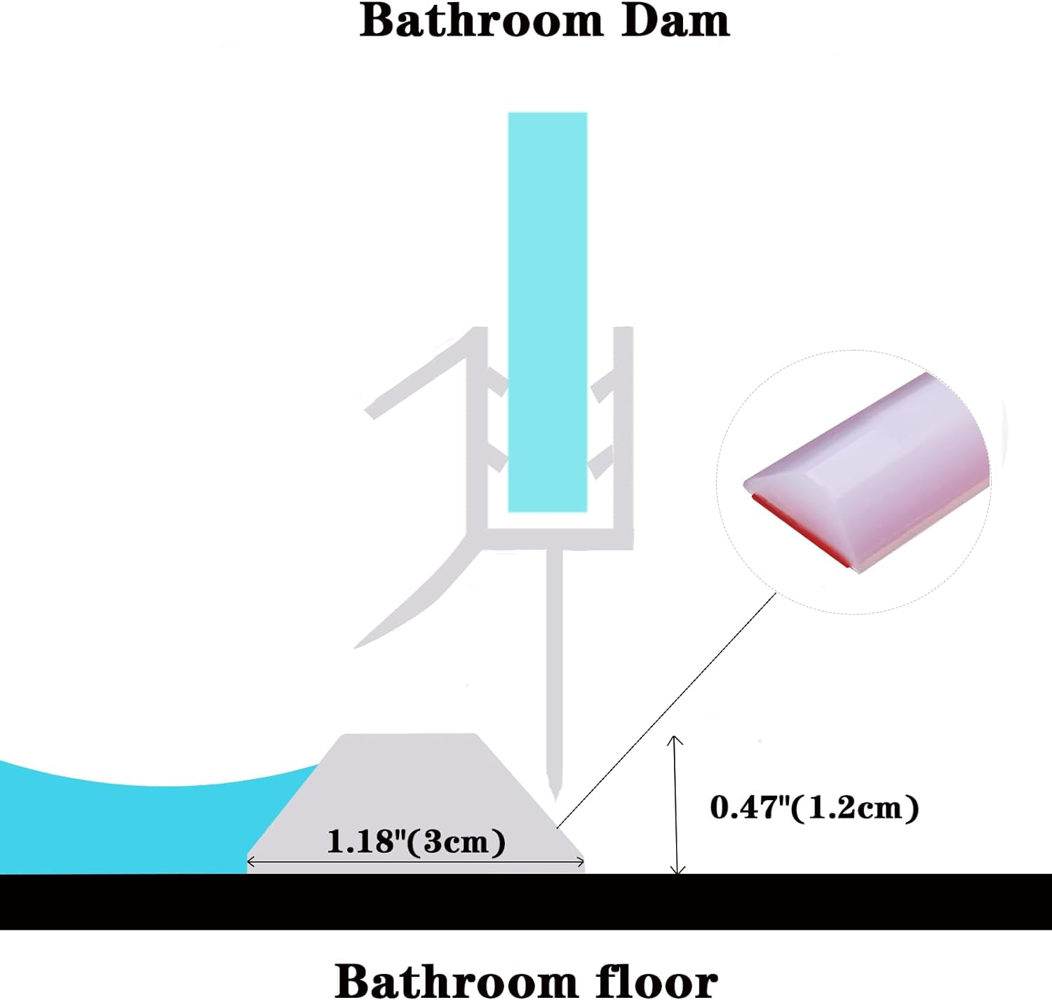 39'' Bathroom Water Barrier,Collapsible Shower Threshold Water Dam, Shower Barrier and Self-Adhesive Shower Water Barrier, Water Retaining Dam Strip Dry and Wet Separation,Transparent image number 5