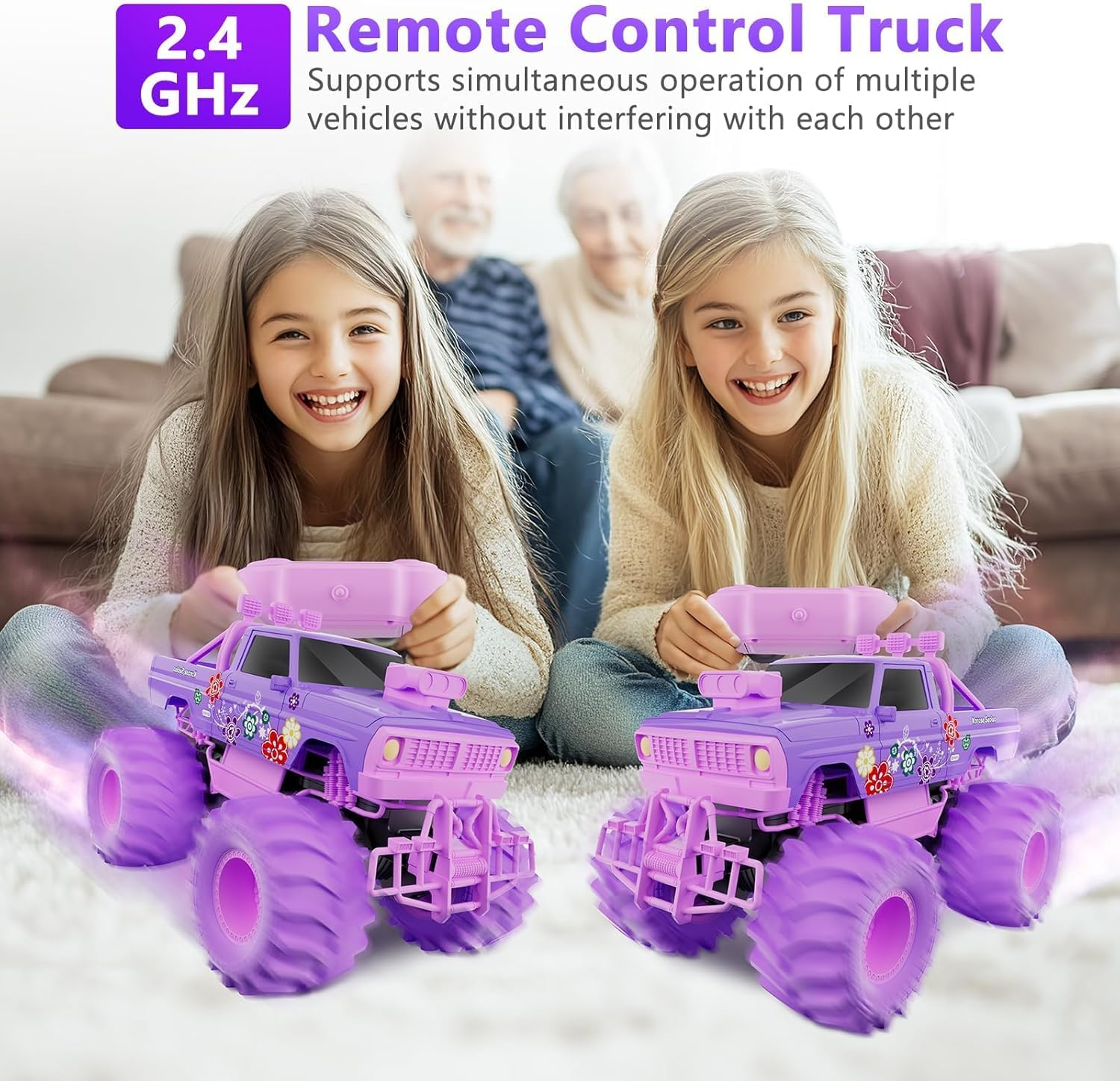 Remote Control Monster Truck for Girls- 1:16 Rc Car with 2 Batteries 2.4Ghz 4WD Off-Rock All Terrain Waterproof Amphibious Toys, for Christmas Birthday Gifts Presents Kids Boys Girls Ages 6+ image number 5