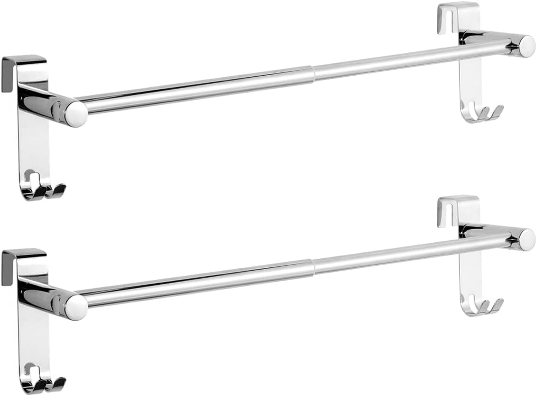 EMKE Double Towel Rail, Bathroom over the Door Hanging Towel Rack with Hooks, Stainless Steel Sink Towel Holder with Large Space for Kitchen Toilet Hotel Shower Room, Chrome