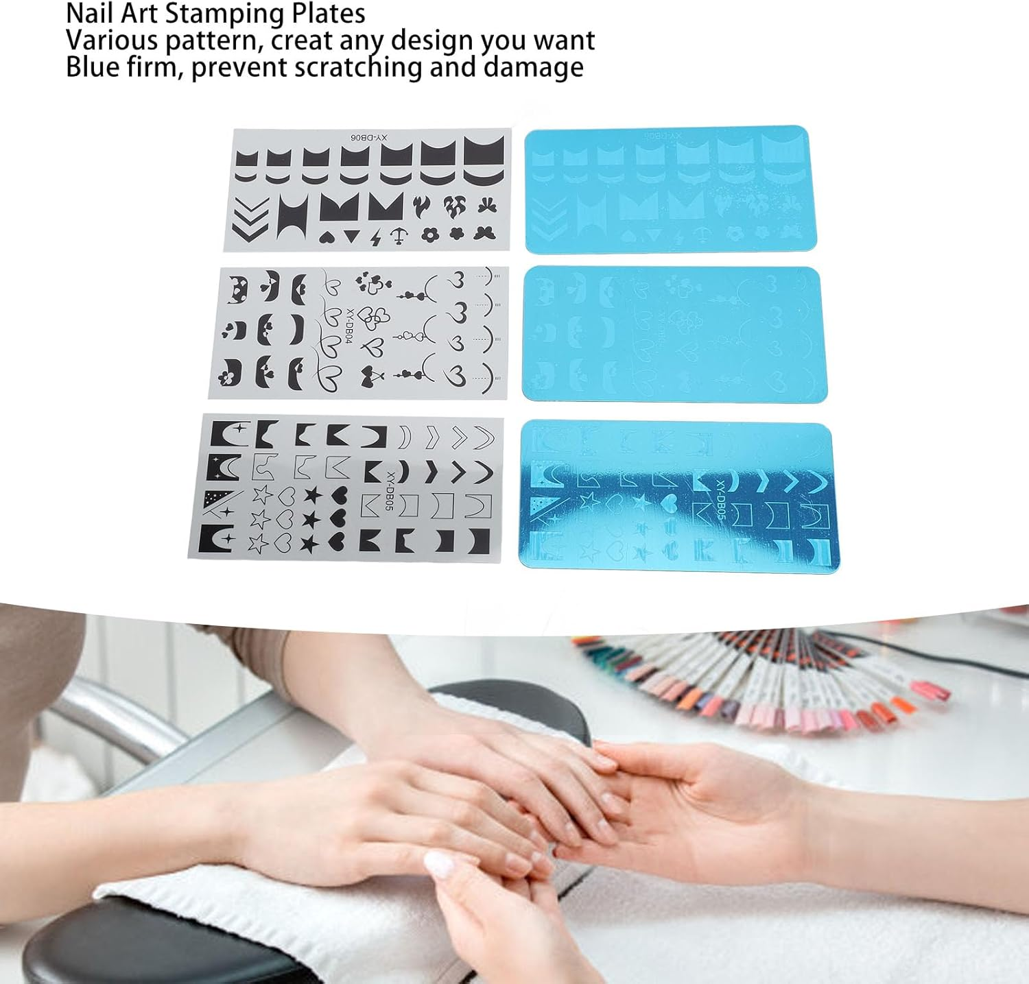 Nail Art Stamping Plates Steel Protective Blue Film Different Patterns Kit for Nail Design Enthusiasts image number 1