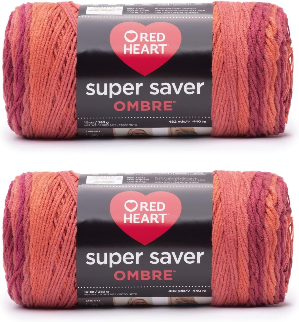 Red Heart Super Saver Ombre Sunny Yarn - 2 Pack of 10Oz/283G - Acrylic - 4 Medium (Worsted) - 482 Yards - Knitting/Crochet