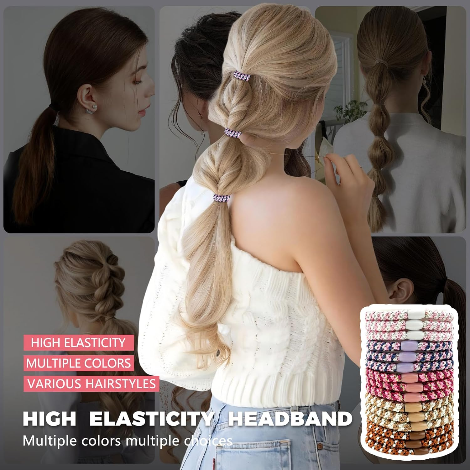 Pack of 15 Hair Bobbles Women'S Braided Elastic Hair Bands Soft Braid Bobbles for Girls Anti-Stress Hair Band Bracelet for Thick Hair Simple Hair Accessories for Everyday Sports and Yoga (Pink & Brown image number 6