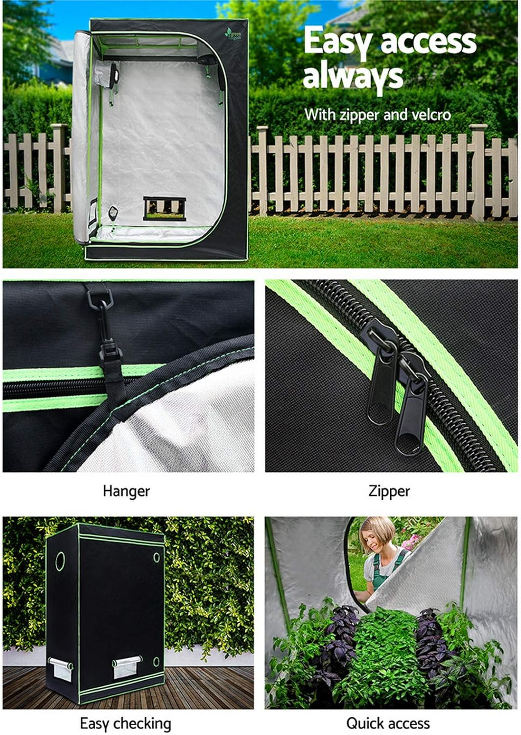 Green Fingers Grow Tent 90 X 50 X 160Cm Hydroponics Growing System Indoor Greenhouse Hydroponic Indoor Plant Kits,600D Oxford Cloth Black Exterior and Steel Frame Highly Reflective Inside image number 1