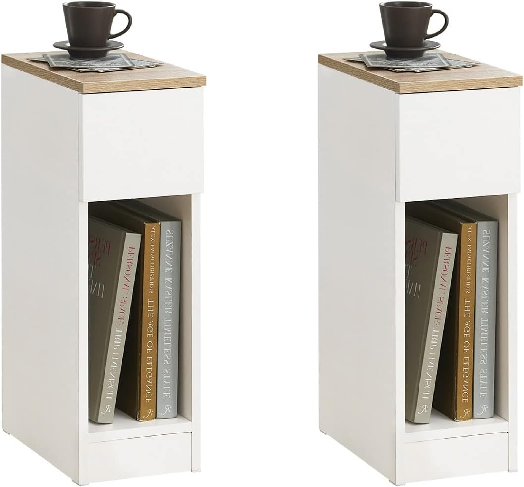 Sobuy Set of 2 White Small Bedside Table with Drawer Nightstand with Drawer Fbt111-Wnx2 image number 3