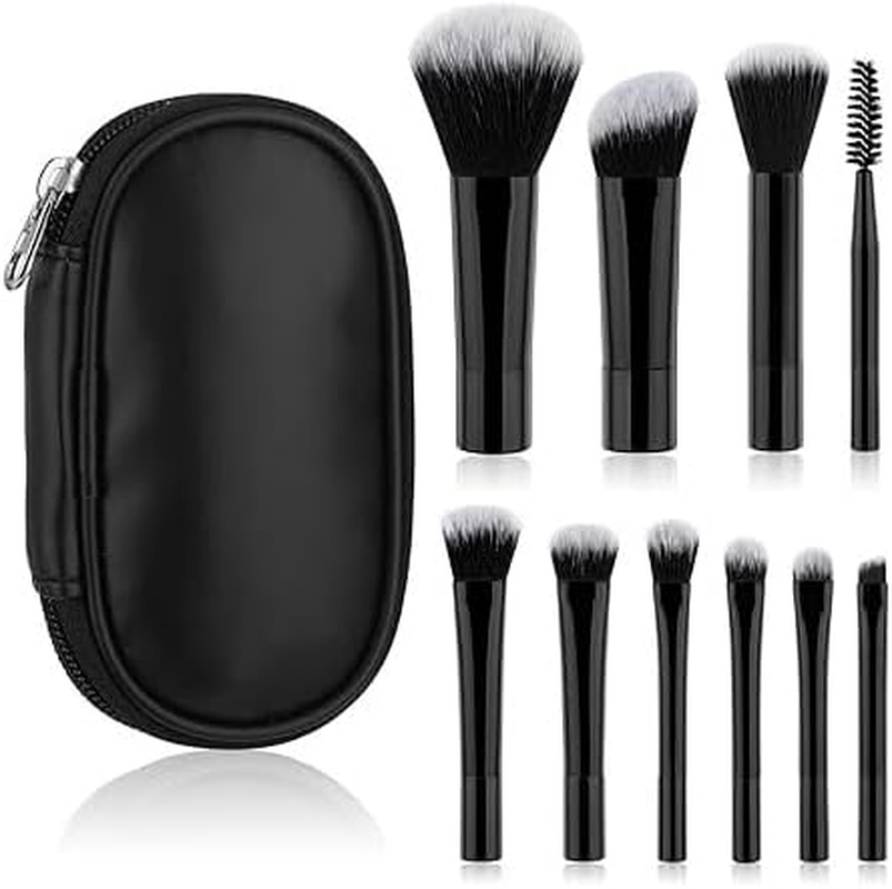 Travel Makeup Brush Set, Mini Cosmetic Brushes Kit for Foundation, Blush, Contour & Eyeshadow, Portable Makeup Tools for On-The-Go (Pink)