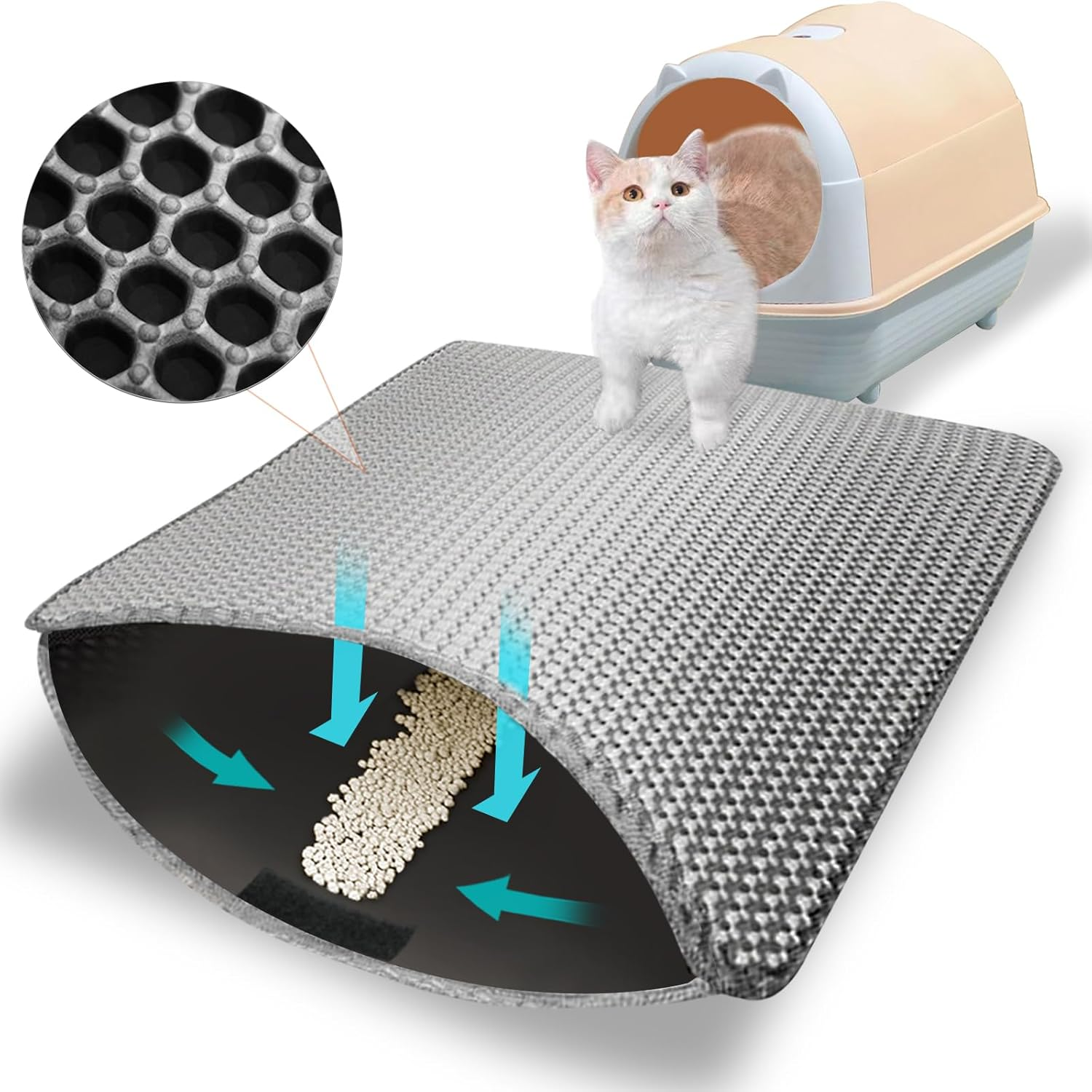 Phantasy Cat Litter Tray Mat 55 X 75 Cm, Black Cat Litter Mat, Honeycomb Design Mat, Waterproof Double Layer Design, Honeycomb Mat, Cat Litter Tray Mat image number 4