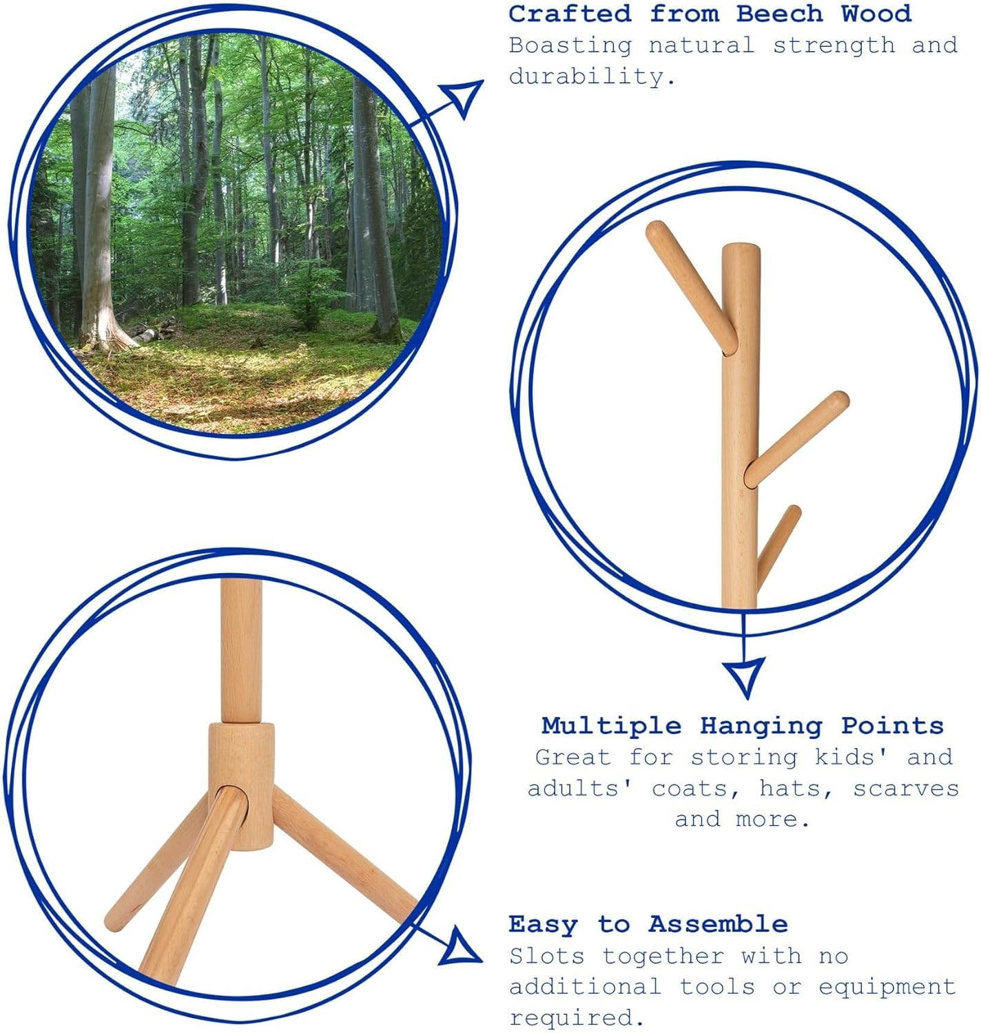 Harbour Housewares Black Wooden Coat Rack Stand with 8 Hooks - Hall Tree Entryway Storage Floor Freestanding Coat Stand for Clothes, Jackets, Bags, Hats image number 4