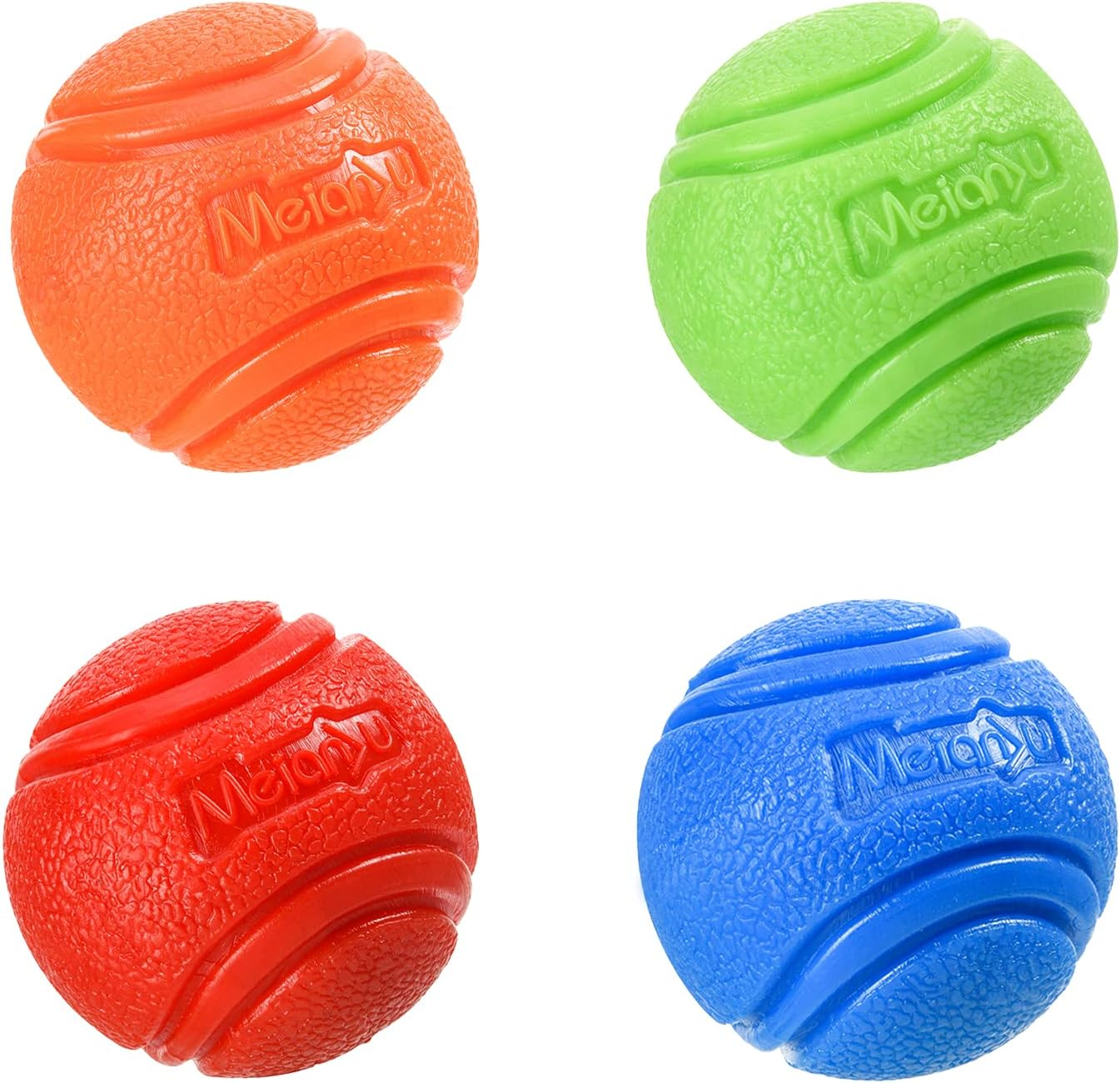 Vitalili Dog Toy Balls, 4 PCS Rubber Ball Set, Chew Resistant, High Bounce, Textured Design for Teeth Cleaning, Dog Training, Small Breeds, 2In/5Cm Diameter image number 3