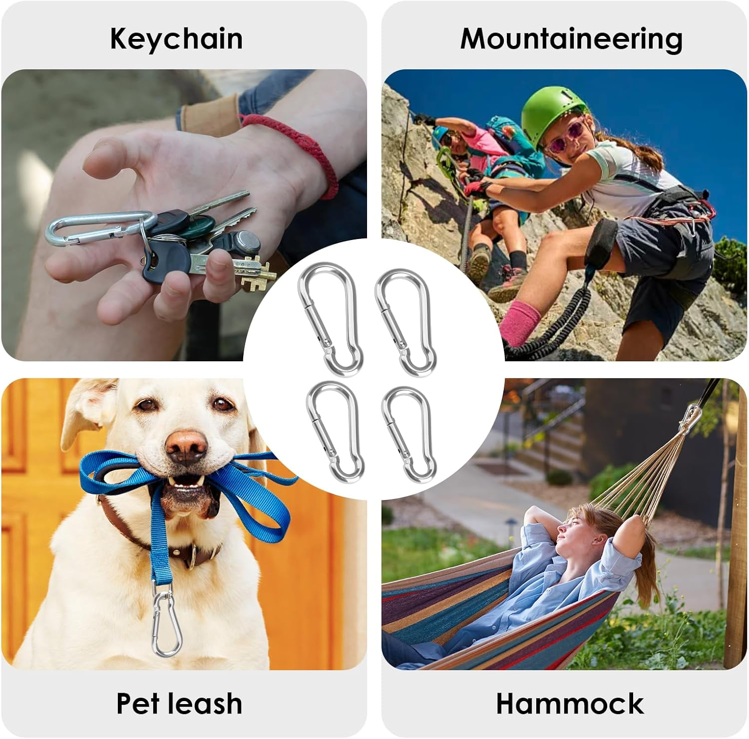 8 Pcs Heavy Duty Small Carabiner Clip, Durable Mountain Climbing Buckle for Gym Outdoor Camping Swing Pet Leashes Keychains Hiking, 4 Size M4/5/6/7 Locking Carabiner (Sliver) image number 1