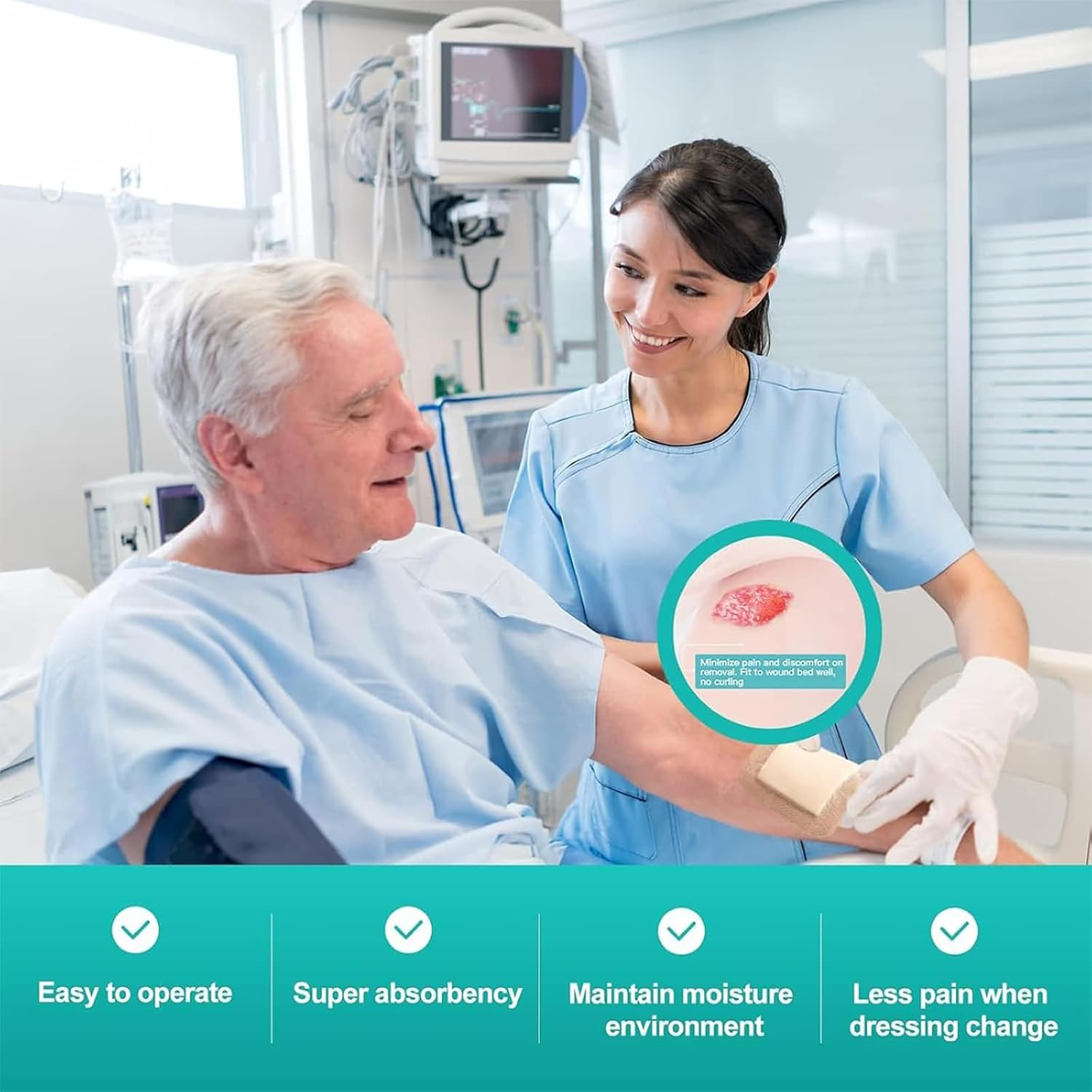 4 PCS Wound Dressing, Silicone Dressing, Silicone Dressings for Wounds, 7.5&times;7.5Cm Gel Foam Dressing, for Minor Cuts and Post-Surgical Care, Wound Closure Strips image number 2