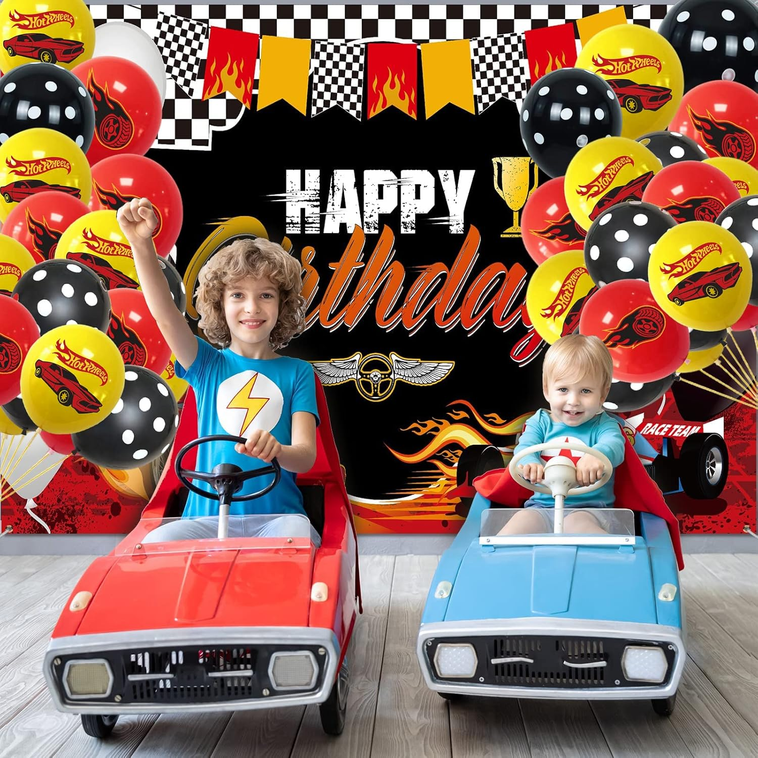 15Pcs Racing Car Party Latex Balloons 12 Inch Black Red Gold Racing Car Patterned Balloons for Racing Party Decoration Kids Boys Birthday Balloon Party Supplies image number 6