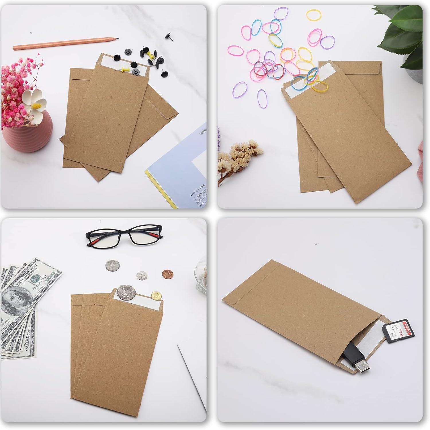100 Pack Cash Envelopes Self Adhesive 6.7X3.5 Inch, Fit for Envelope Money Saving Challenge, Kraft Paper 120 GSM Thick Money Envelopes for Cash, Budgeting, Cash Tips, Check, Coin & Tickets image number 2