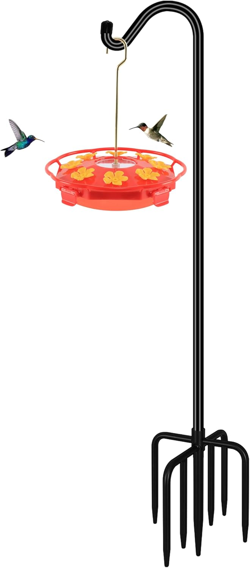 Feed Garden [Upgrade Version Adjustable Shepherds Hook Bird Feeder Pole with 7 Prongs Base, 76 Inch Tall Heavy Duty Outdoor Garden Poles for Hanging Bird Feeders, Plant Baskets, Black (1 Pack) image number 1