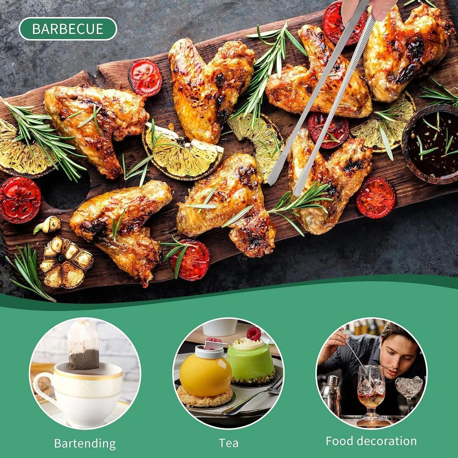 Extra-Long 12-Inch Kitchen Tweezers for Cooking and BBQ, Stainless Steel Tweezer Tongs with round Tips - 2-Piece Set, Leralsta image number 5