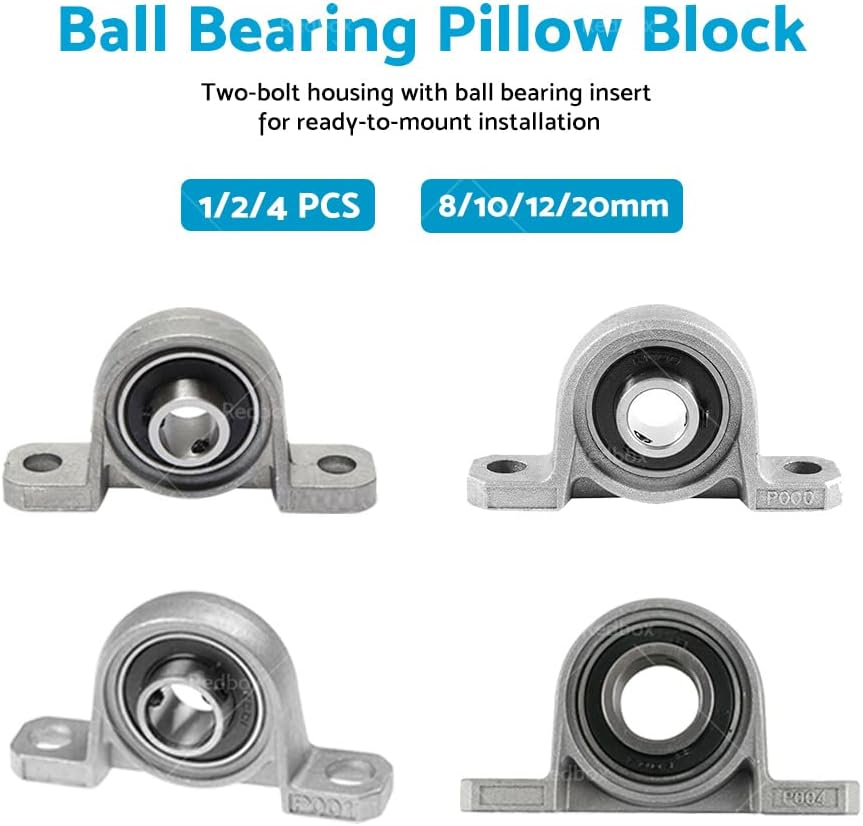 All in RED Box 2Pcs Pillow Block Mounted Bore 10Mm Inner Diameter Metal Ball Bearing Housing Zinc Alloy image number 2