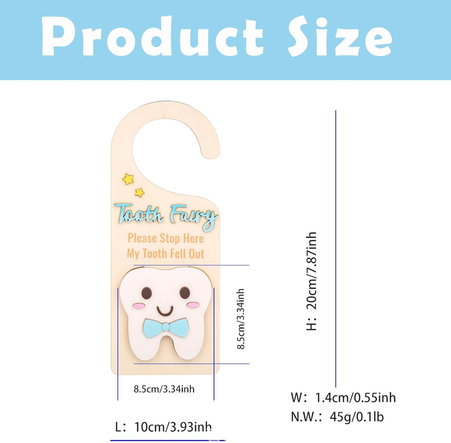 Tooth Fairy Door Hanger 3D Wooden Teeth Fairy Coin Holder, Magical Keepsake Box for Kids Room Decoration, Creative Gift Encourages Tooth Fairy Tradition (Blue) image number 6
