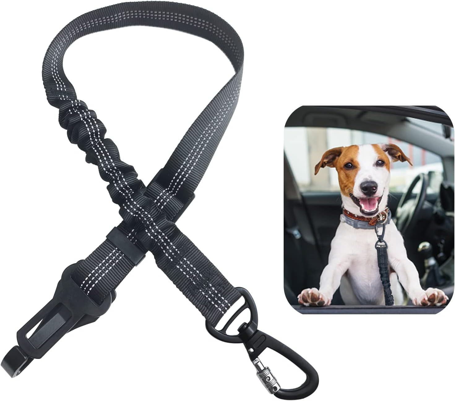 Dog Seat Belt, Universal Safety Harness for Dogs with Improved Carabiner, Adjustable Wiring Harness for Dogs with Anti-Shock Buffer (Lite)