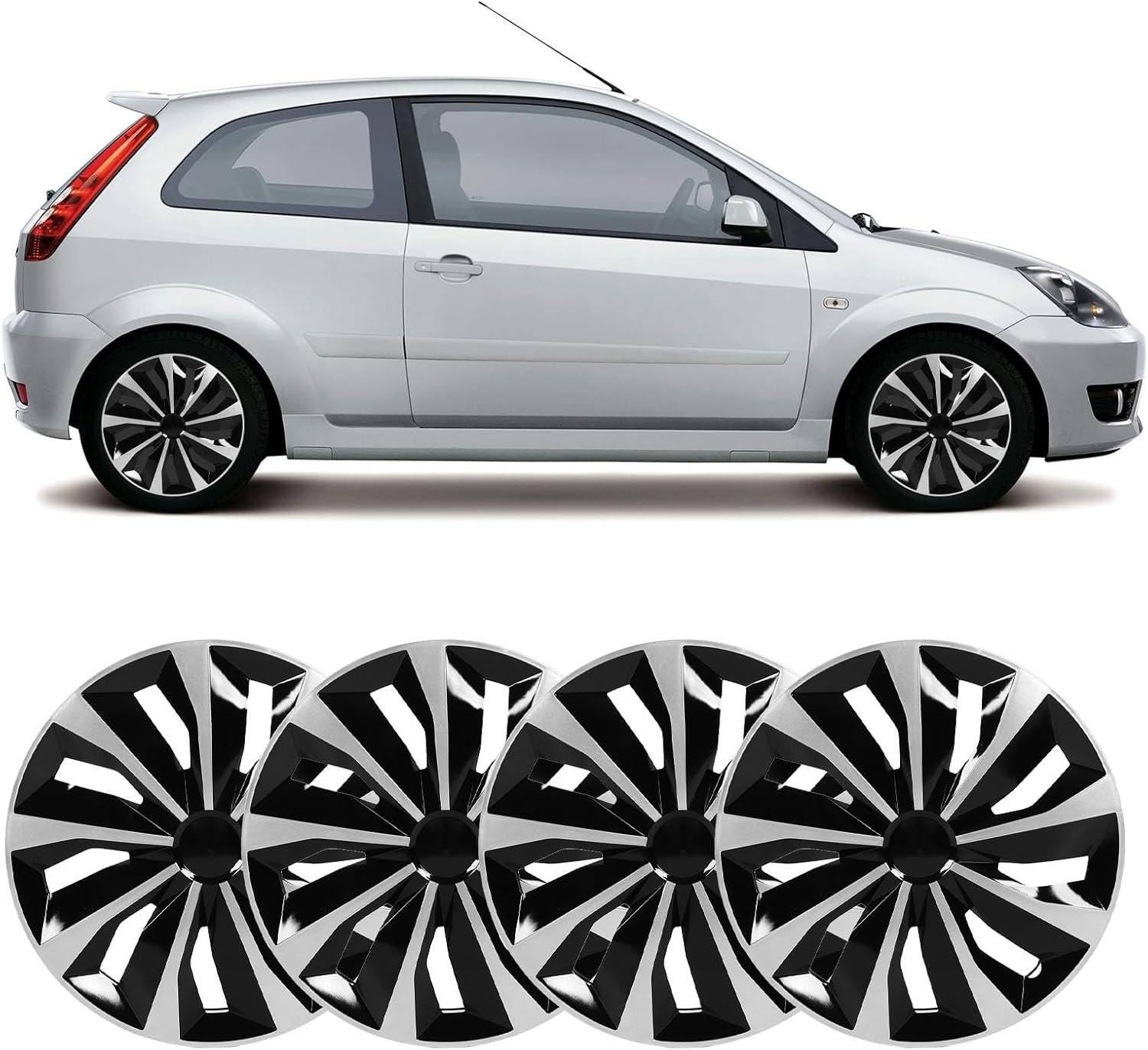 Jiawu 4 Pcs 17 Inch Wheel Hub Cap, Wheel, Enhanced Aerodynamics, Wheel Rim Cover Hubcaps Snap on Installation for Focus Transit Connect, Car Accessories image number 1