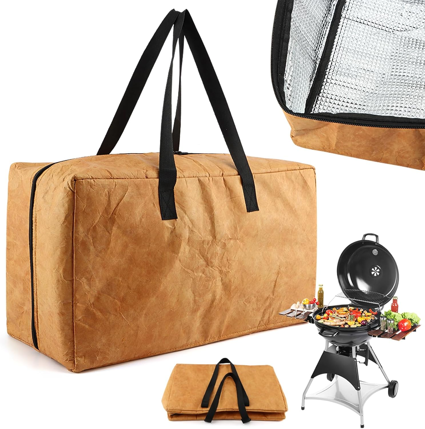 BBQ Blanket Aluminum Foil Insulated for Resting Meat Smoker Grilling with Zipper(Color:Brown) image number 5