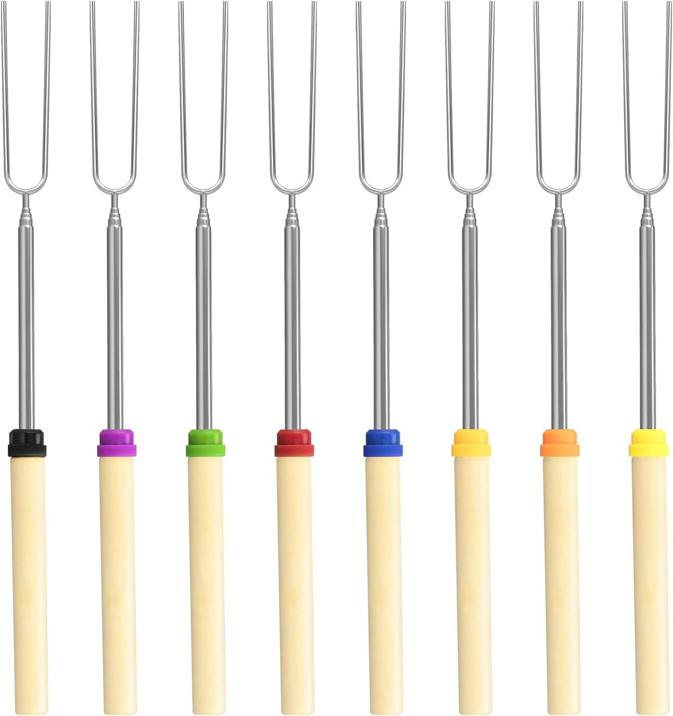 8 Pack Marshmallow Roasting Sticks Set, Extendable 32In Long Metal Barbecue Skewers with Wooden Handle, for Marshmallow, Hot Dogs, Camping, BBQ, Grill(8 Pack)