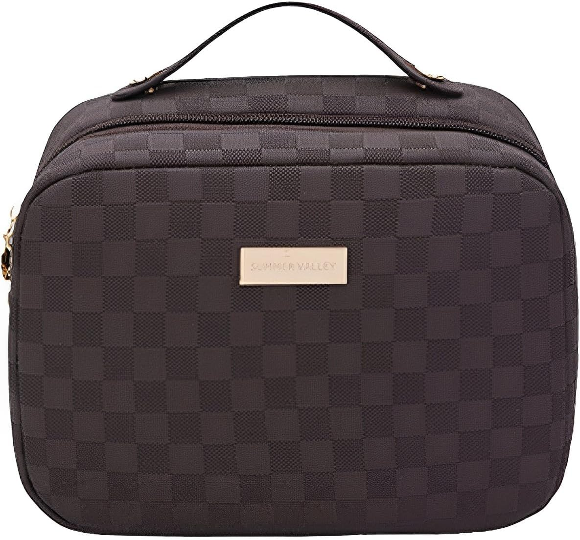 Women'S Pure Color Square Box Large Capacity Cosmetic Bag, Fashionable Portable Multi-Compartment Makeup (Pink)