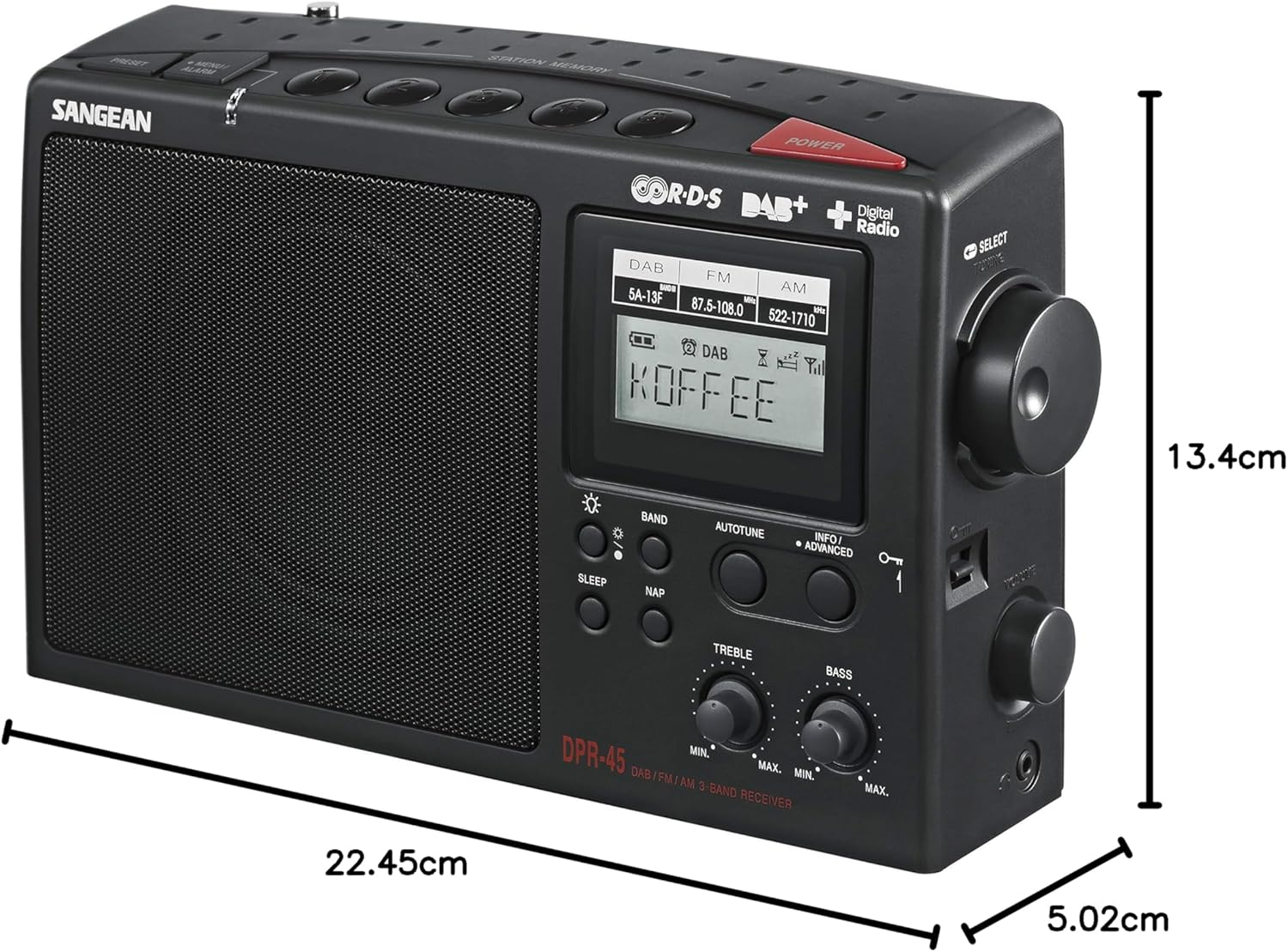 Sangean DPR45 DAB+/AM/FM Radio, Black image number 3