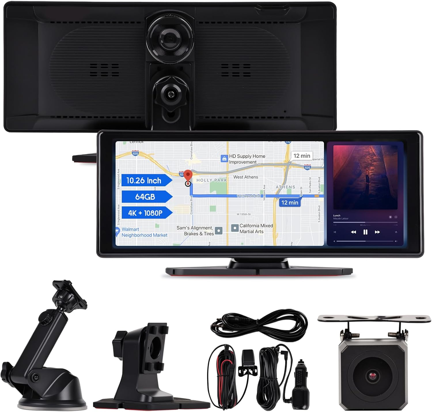 Advwin Wireless Carplay & Android Auto, GPS Navigator System with 10.26'' HD Touch Screen, 4K Front & 1080P Rear Camera, for GPS Navigation, Airplay, Mirror Link, FM, AUX, Voice Control, Bluetooth image number 4