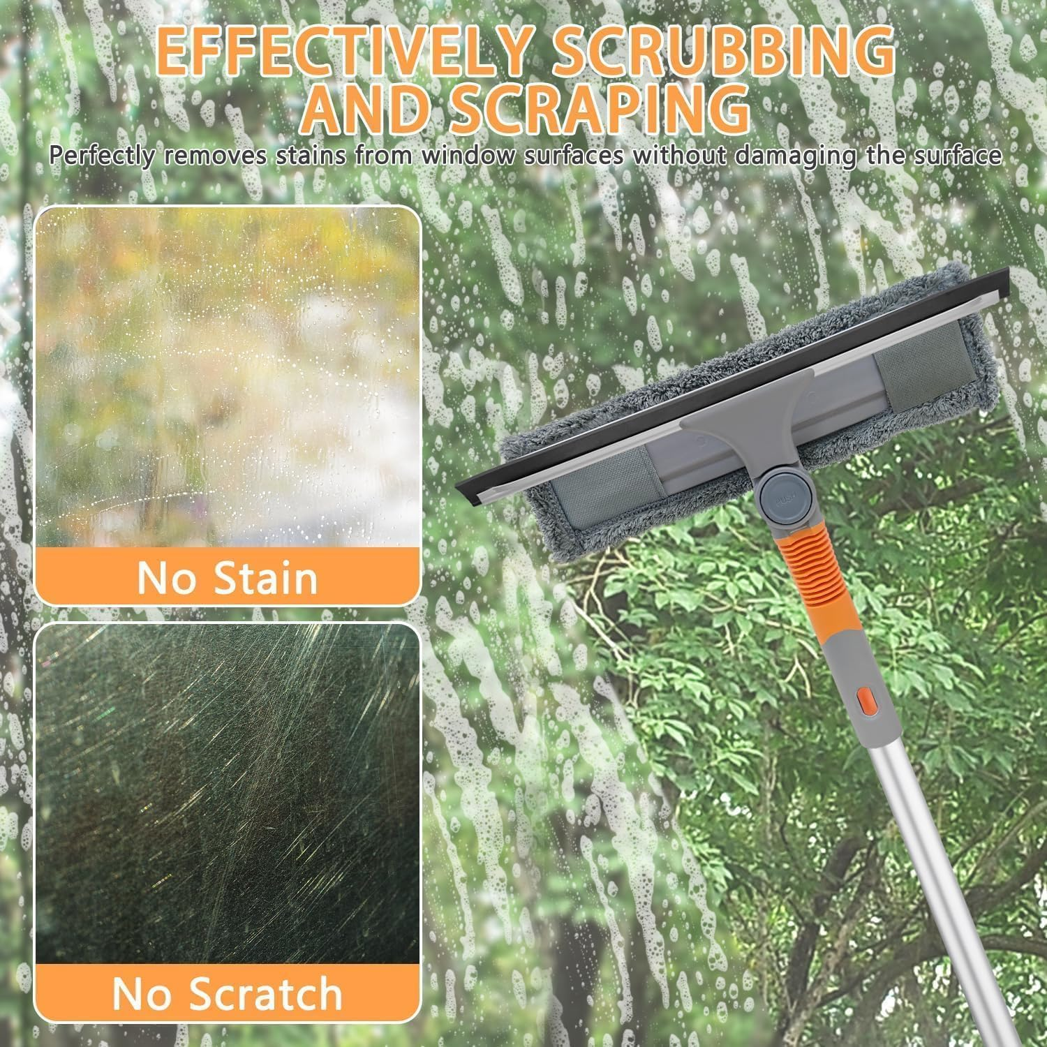 LIODUX Squeegee Window Cleaner 2 in 1 Rotatable Window Cleaning Tool Kit with Extension Pole, Window Washing Equipment with Bendable Head for Indoor/Outdoor Window and Car Glass image number 3