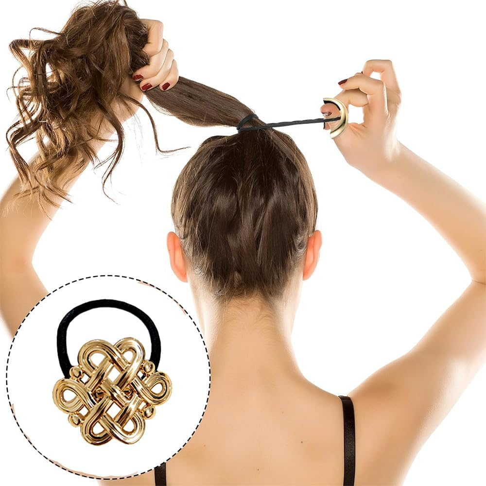 Hair Cuffs for Ponytail, Metal Hair Cuff, Hair Scrunchie, Gold, Hair Cuffs for Ponytails, Punk Hair Holder, Gold Ponytail Cuff for Fine Hair, Pack of 4 image number 2