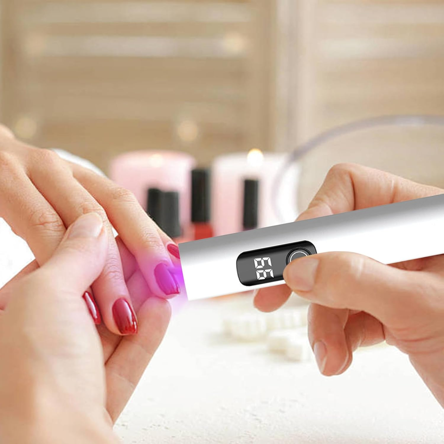 Zunishaone Mini UV Nail Lamp | USB Rechargeable Nail Dryer | Portable LED Digital Display Lamp with 2 Timer Modes for Manicure Pedicure Studio Home Travel Camping image number 5