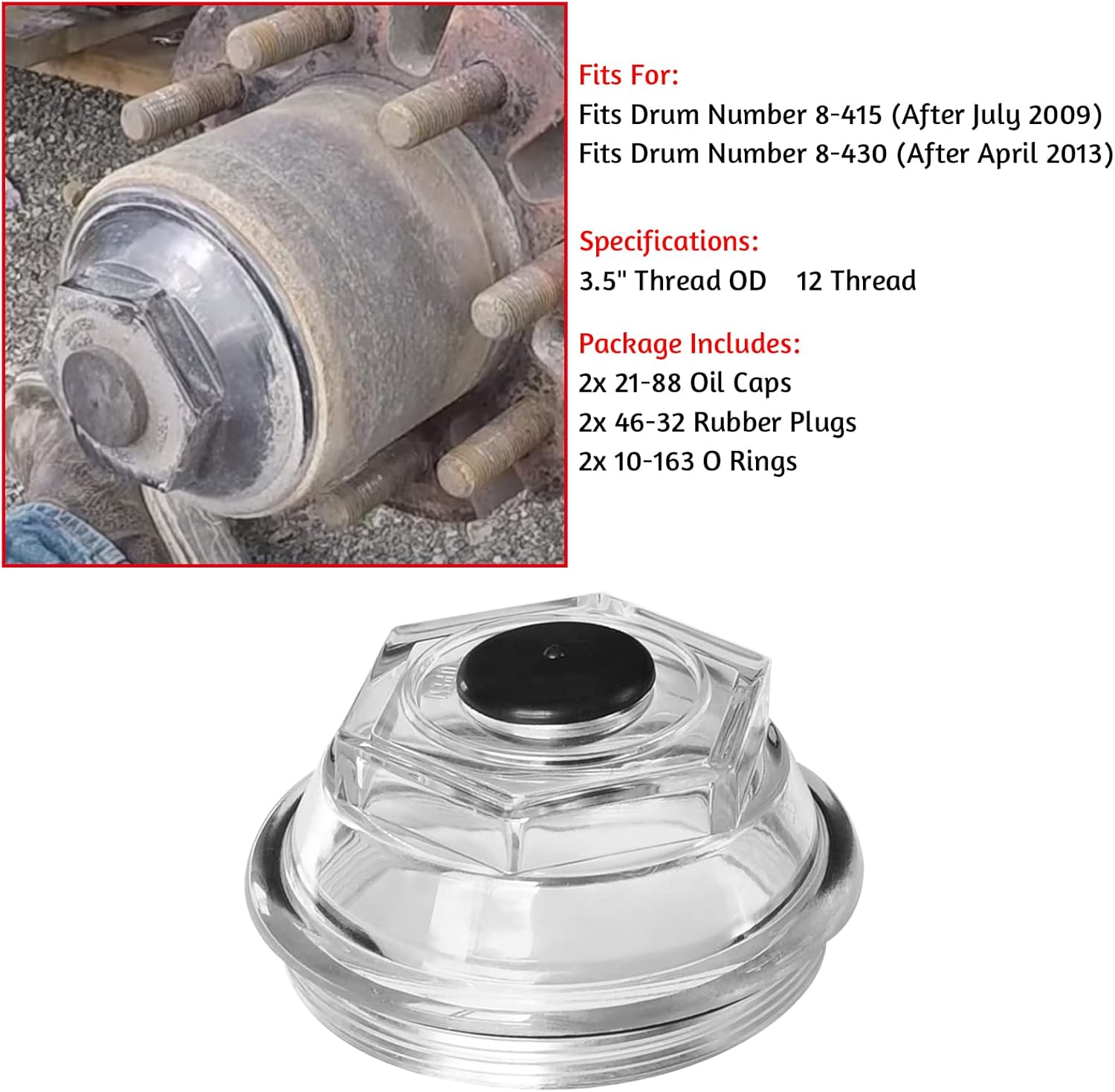 Oil Bath Dust Caps, K71-704-00,Compatible with Dexter 9K-10K 8-415 430 General Duty Axles Built after July 2009, for Dexter 9K 10K 3.5" Threads Trailer Axle Plastic Cover 21-88 Oil Caps,4Pcs