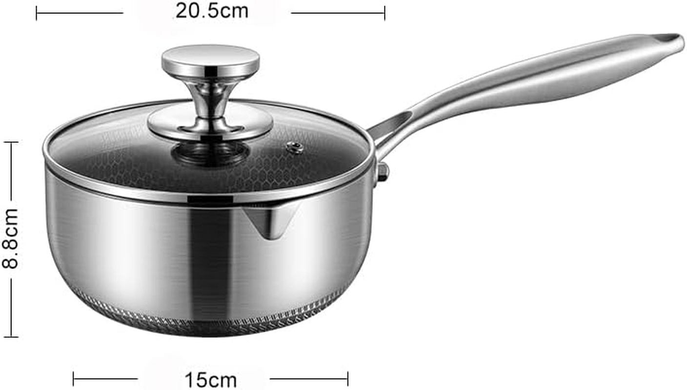 Frafuo 316L Stainless Steel Saucepan Compound Steel Honeycomb Nonstick Sauce Pan with Glass Lid 3L Pot Stay-Cool Handle Multipurpose Milk Saucepan, Induction Capable and Gas Stove image number 6