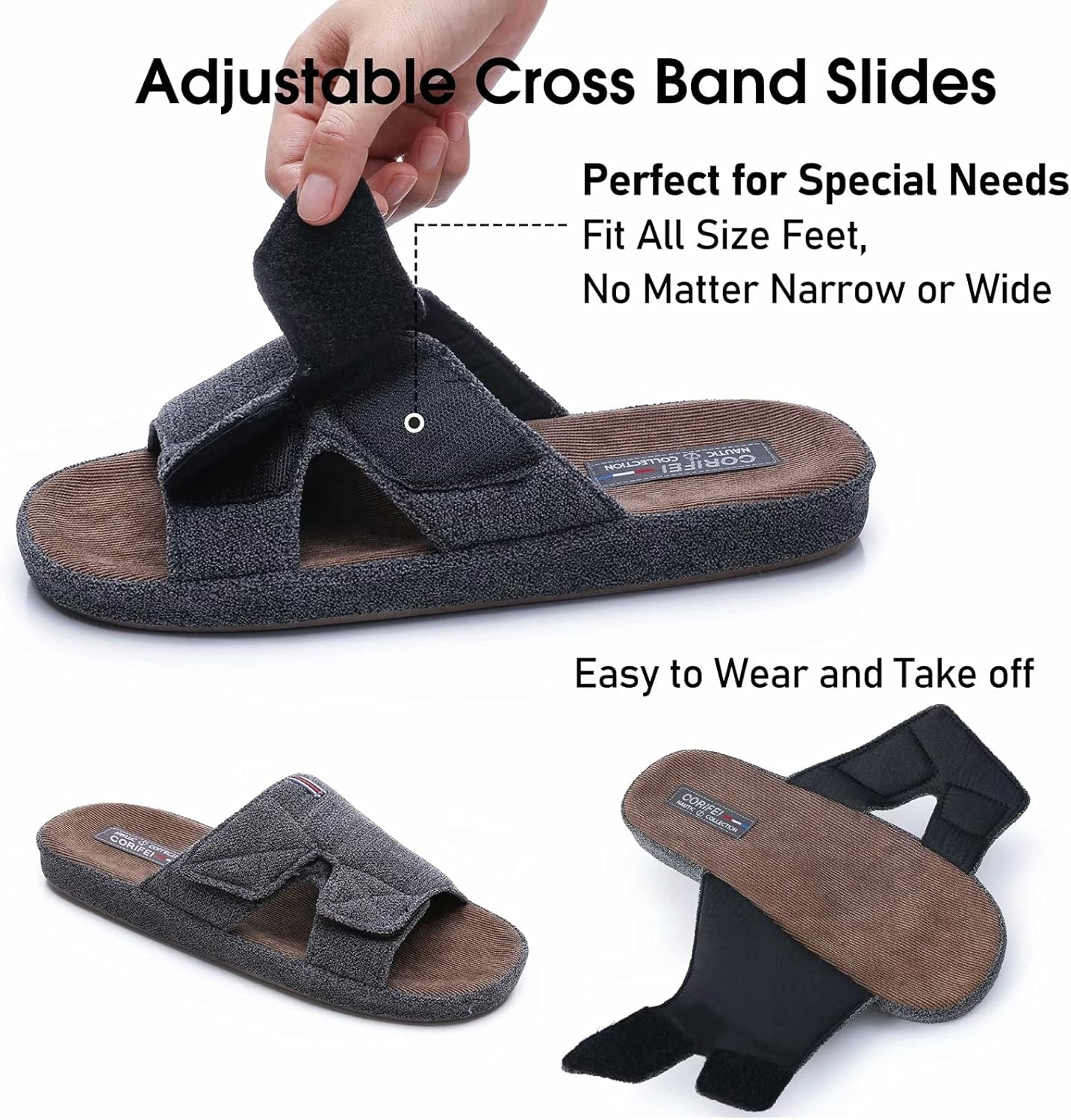 Men'S Open Toe Slippers with Arch Support Adjustable House Slippers Anti-Slip Cross Brand Indoor Outdoor image number 5