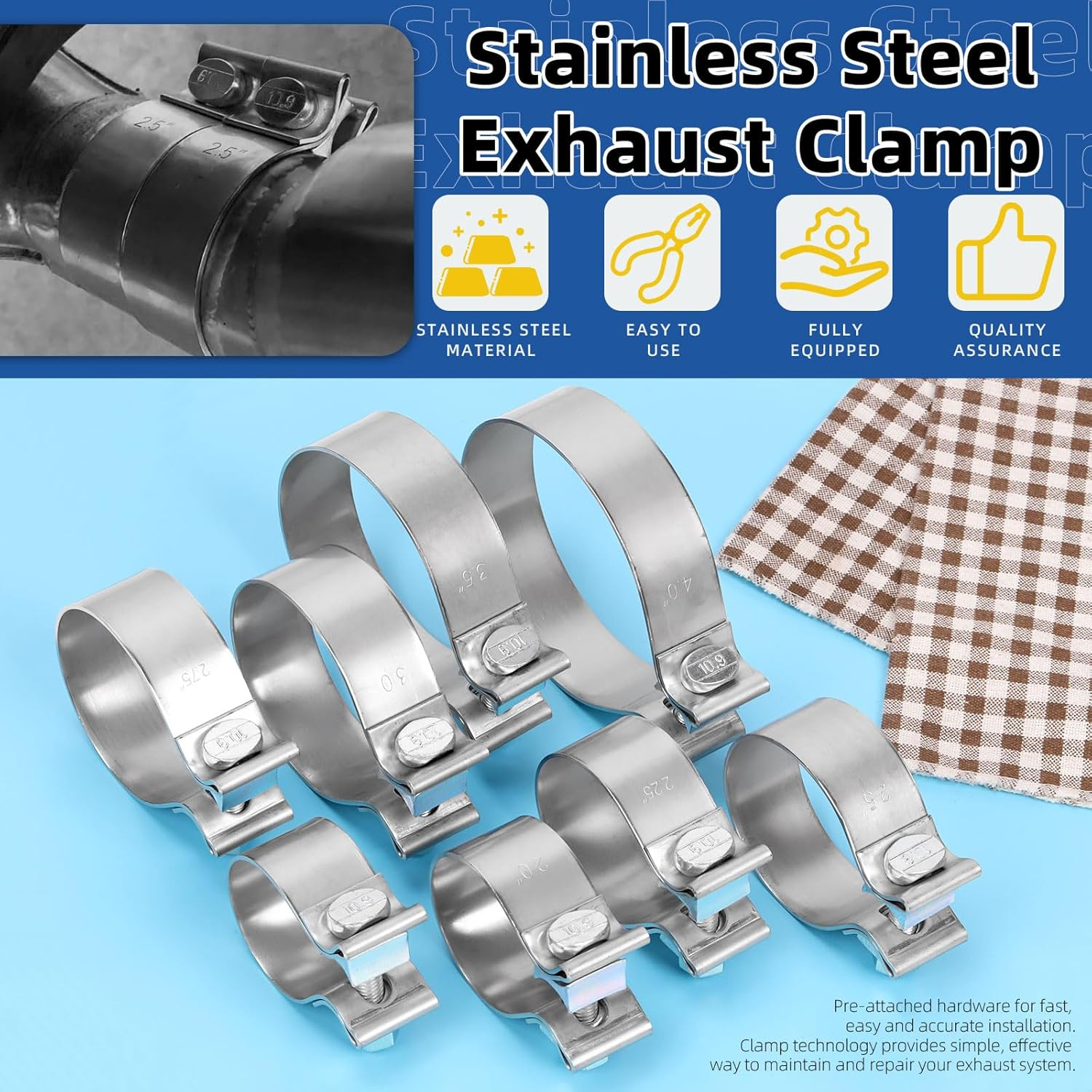 Glarks 1Pcs 76MM (3In) Exhaust Clamps 304 Stainless Steel Muffler Clamps Narrow Band for Exhaust Tail Pipe, Mufflers, Catalytic Converters image number 2