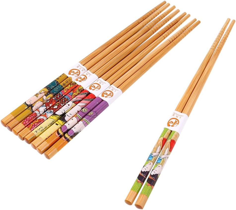 5 Pairs Bamboo Wooden Chopsticks Japanese Style Reusable Chopsticks Box Chop Sticks Set for Kitchen Dinner