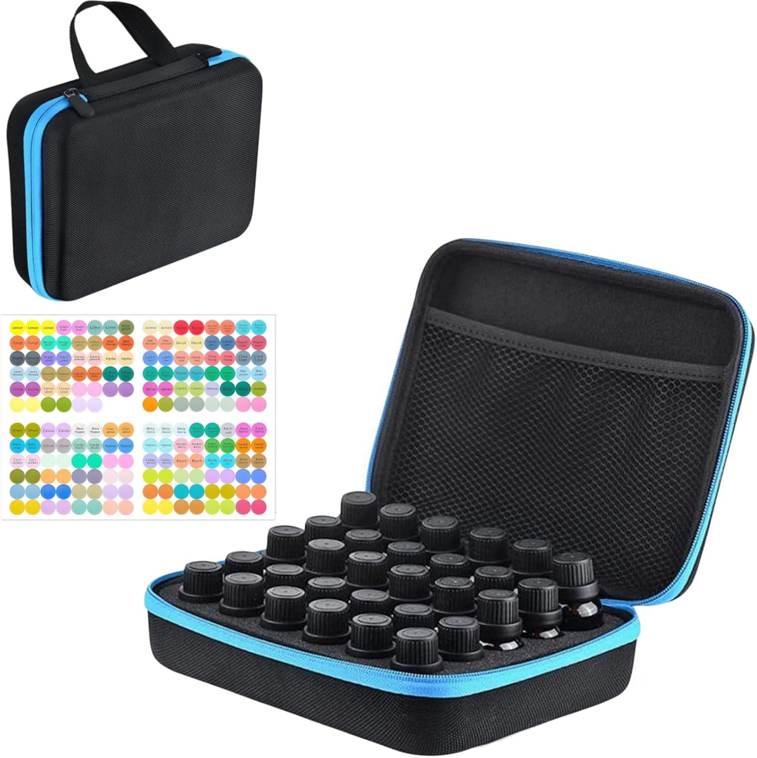 BLIRITEL EVA Essential Oils Organizer, 30 Bottles Hard Shell Essential Oil Storage Carrying Case, Essential Oils Boxes Holds 30 Bottles with 5Ml,10Ml,15Ml (Black)