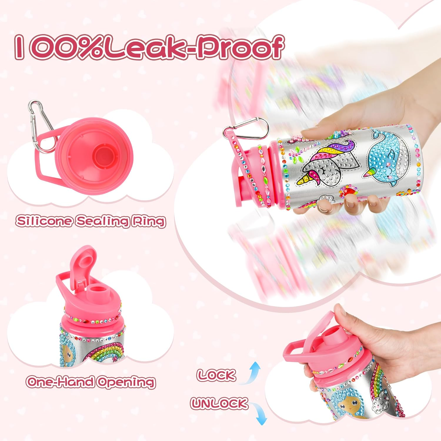 Kinderlolo Decorate Your Own Water Bottle Kits for Girls, 5 6 7 8 Year Old Girl Gifts, Unicorn DIY Gem Diamond Painting Craft, Arts and Crafts for Kids Ages 6-8 Girls Water Bottles for School Birthday image number 3