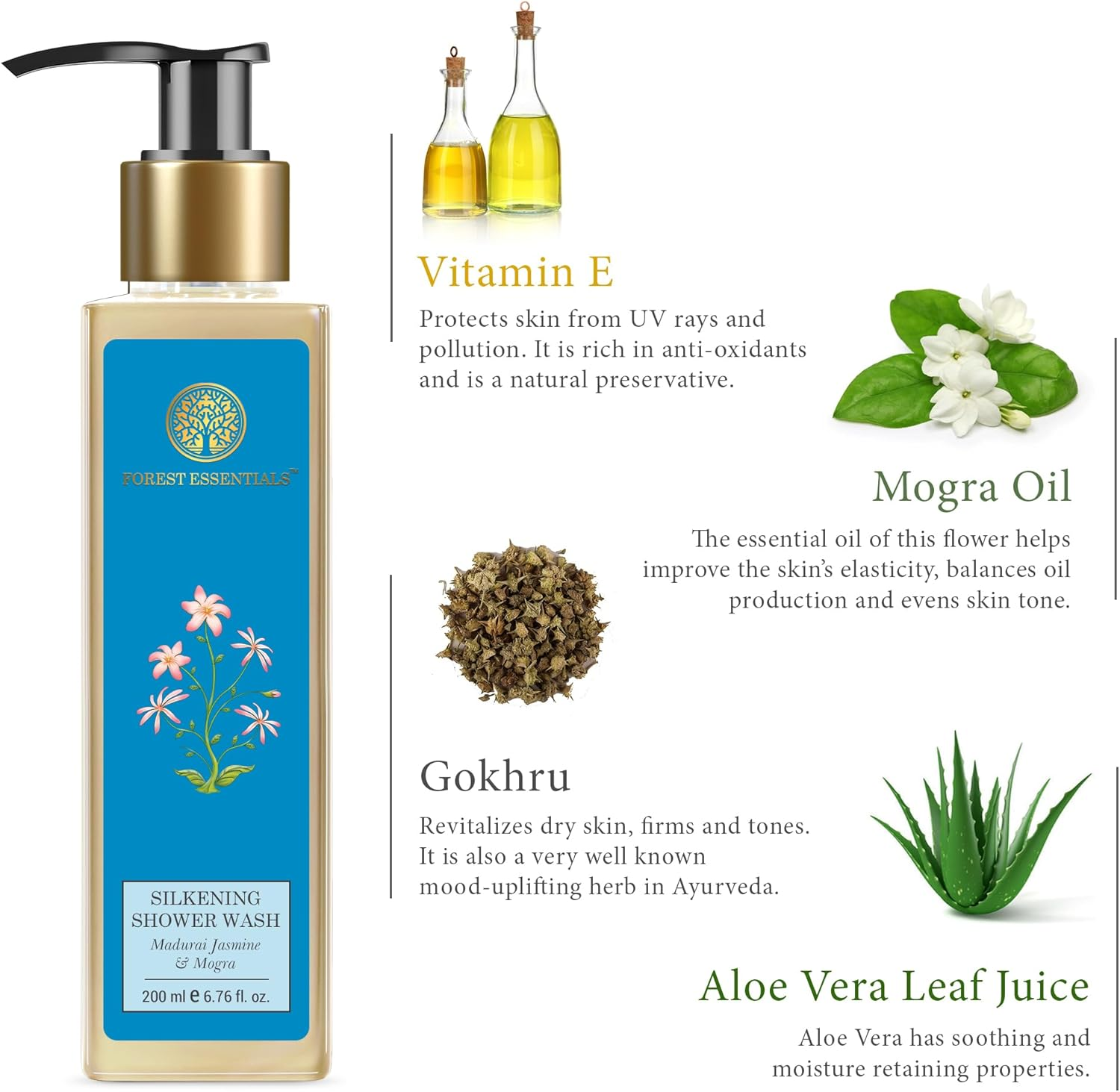 Forest Essentials Silkening Shower Wash - Madurai Jasmine & Mogra 200Ml