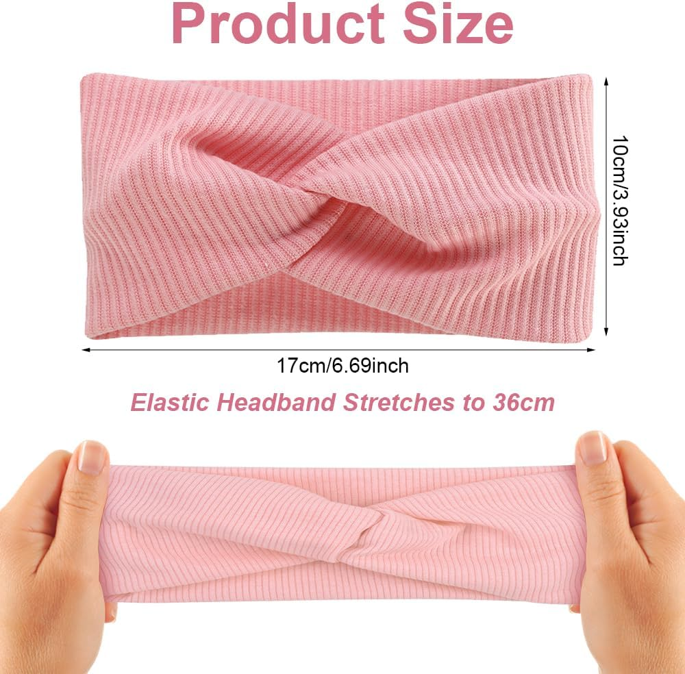 Pack of 4 Cotton Headbands for Women Girls, Women'S Headband, Twisted Headband Women, Hair Band, Wide Elastic Headbands, Hair Bands, Hair Band Knot for Yoga, Running, Training, Fitness image number 6