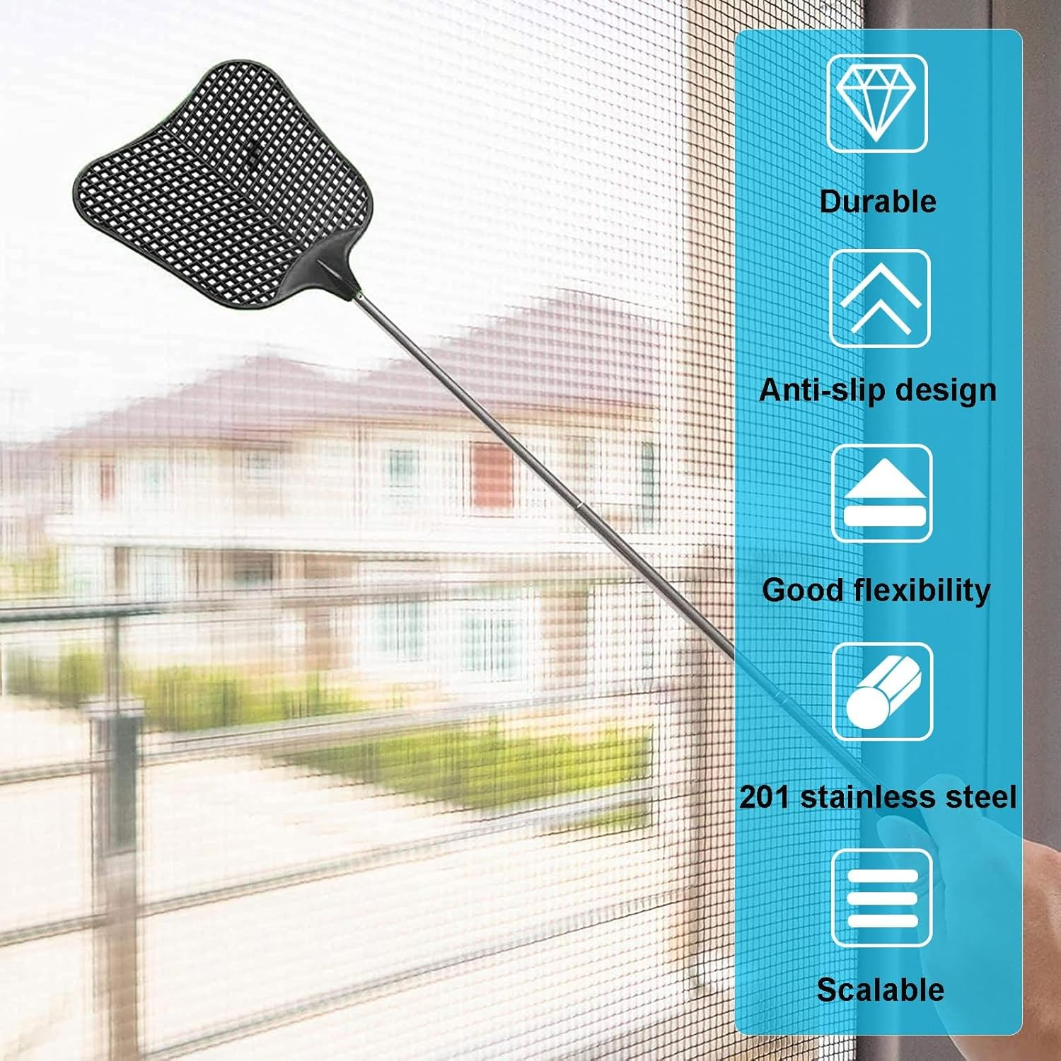 Fly Swatter, 2 Pcs Telescopic Plastic Fly Swatter, Fly Pest Swatter, Flyswatter with Stainless Steel Handle for Indoor Outdoor Classroom Office, Black image number 5