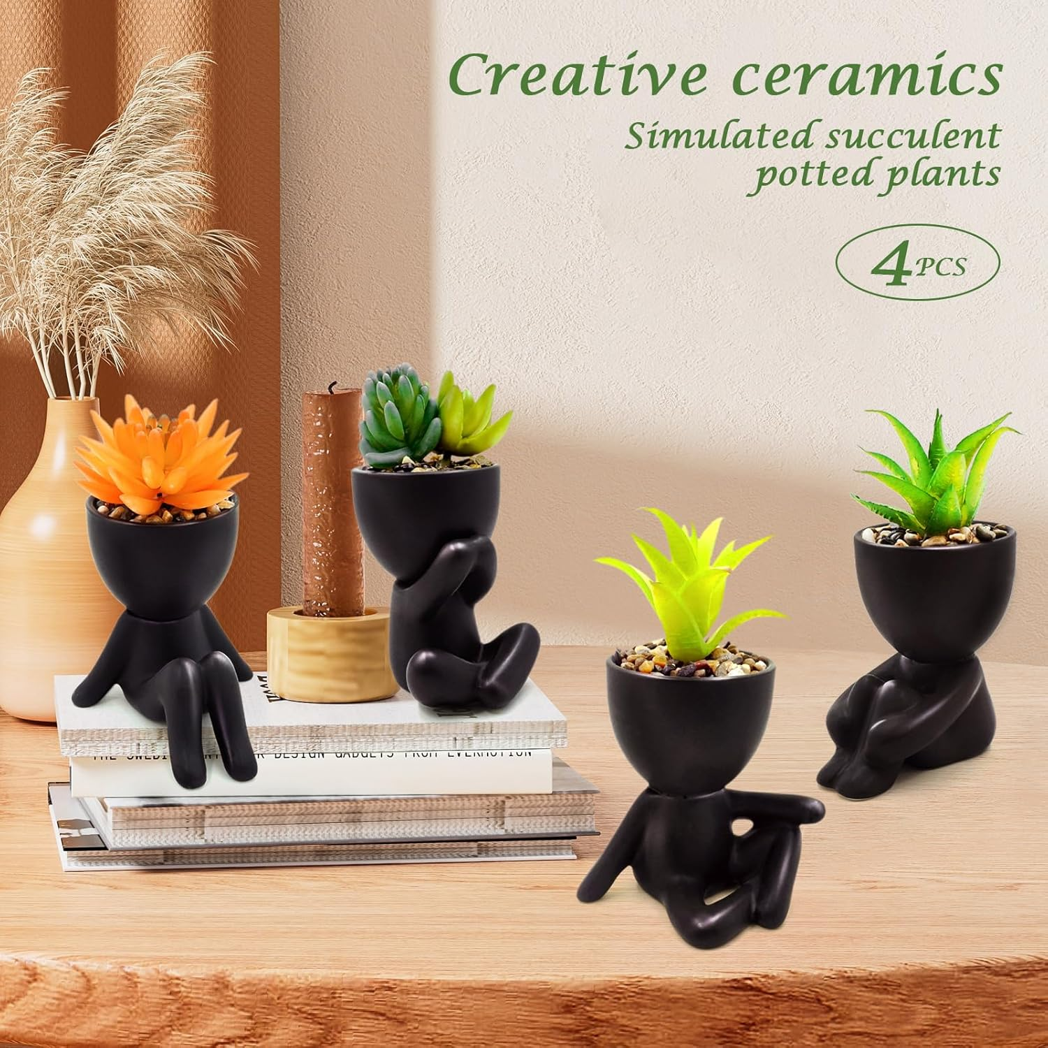 Lenamos Fake Succulent, Mini Succulents Plants Artificial in Modern Human Shaped Ceramic Pots Desk Decor Desk Plant for Office Decor for Women, Cute Fake Plants Bathroom Decor (4) image number 5