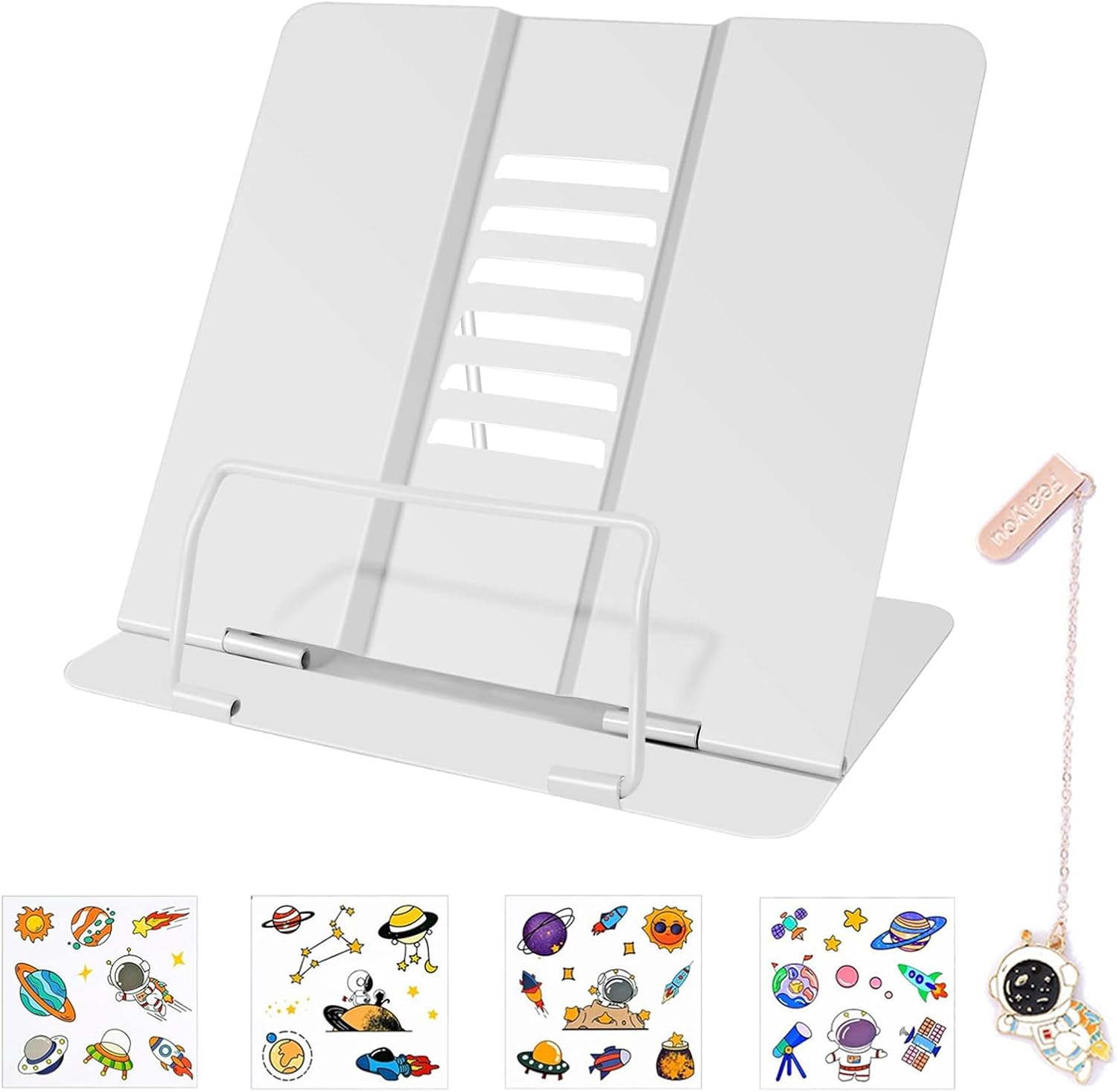 Cyanmor Desktop Reading Stand, 6-Level Adjustable Folding Reading Shelf, Portable Shelf with Non-Slip Pad, Cartoon Sticker Bookmark, Suitable for Textbooks, Cookbooks, and Tablets (Black)