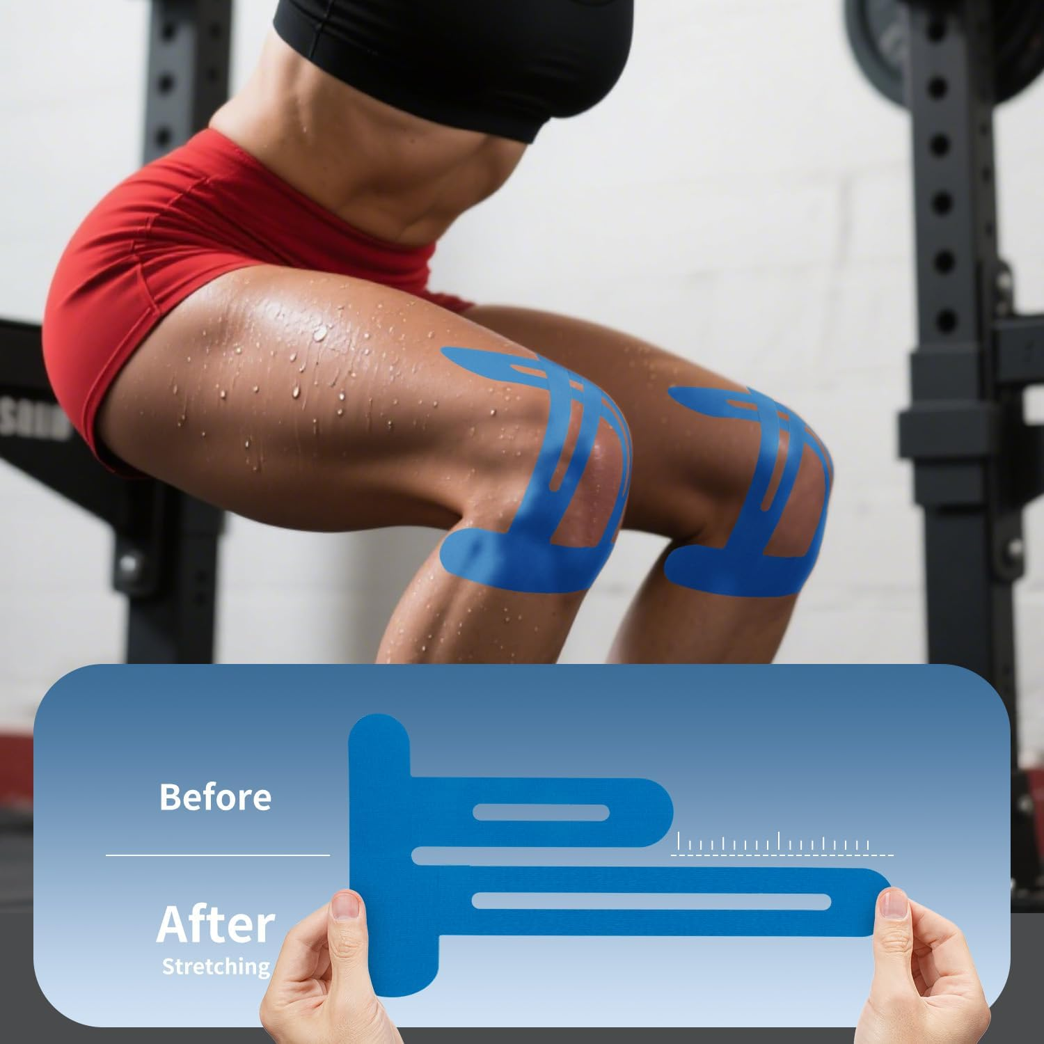 10 Pack Kinesiology Tape for Knee Support, Pre-Cut Kinesiology Tape for Knee Stability & Pain Relief, Waterproof Sports Tape, Hypoallergenic Breathable for Men & Women (Black) image number 2