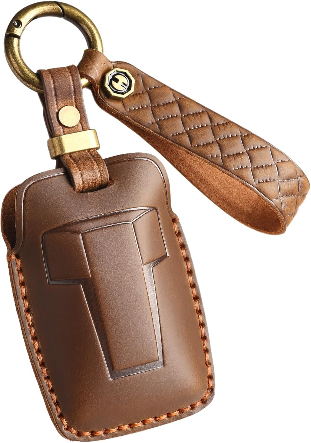 Leather Car Key Fob Cover Fit for Great Wall GWM Wey Tank 300 Remote Keyless Entry Car Smart Key Sleeve 4 Buttons Brown image number 5