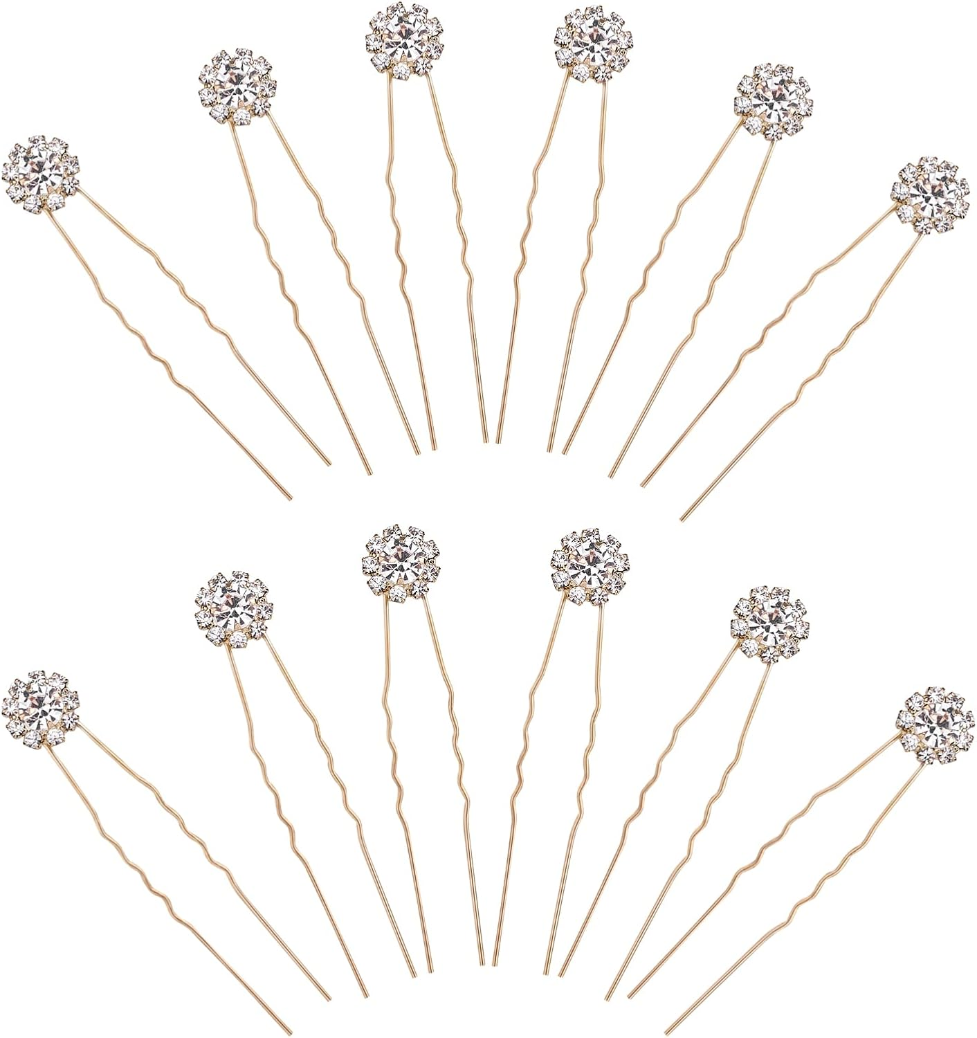 KINBOM 12Pcs Rhinestone Wedding Hair Pins, U Shaped Hair Pins Crystal Flower Hair Bobby Pins Wedding Hair Accessories for Brides Bridesmaids (Silver)