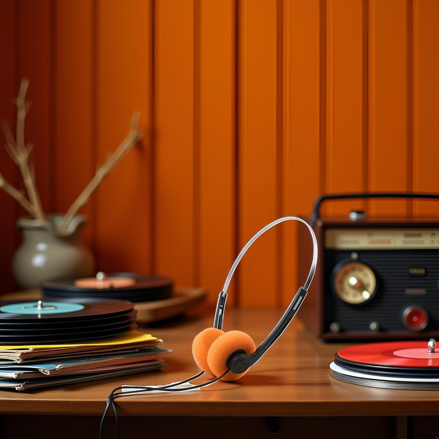 Retro Lightweight Earphones,Over-Ear Headphone,Vintage Feelings Underwire Headphone,Hi-Fi Stereo Earphone Headset,Headphone,For Most Mobile Phones Playback Pevices Headphones (2Pcs Orange) image number 3