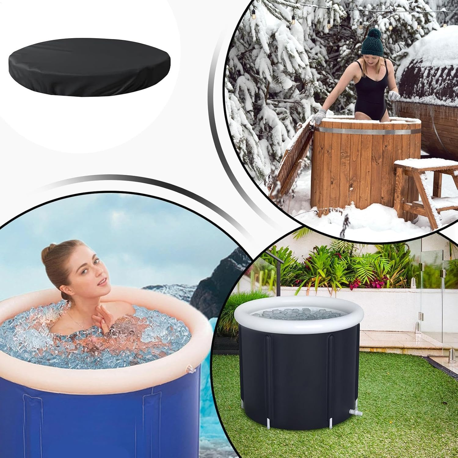 Ice Bath Cover Lid, Cold Plunge Elastic Cover, Portable Waterproof Dust Ice Bath Thermo Lid, Oxford Cloth Dustproof, Black image number 3