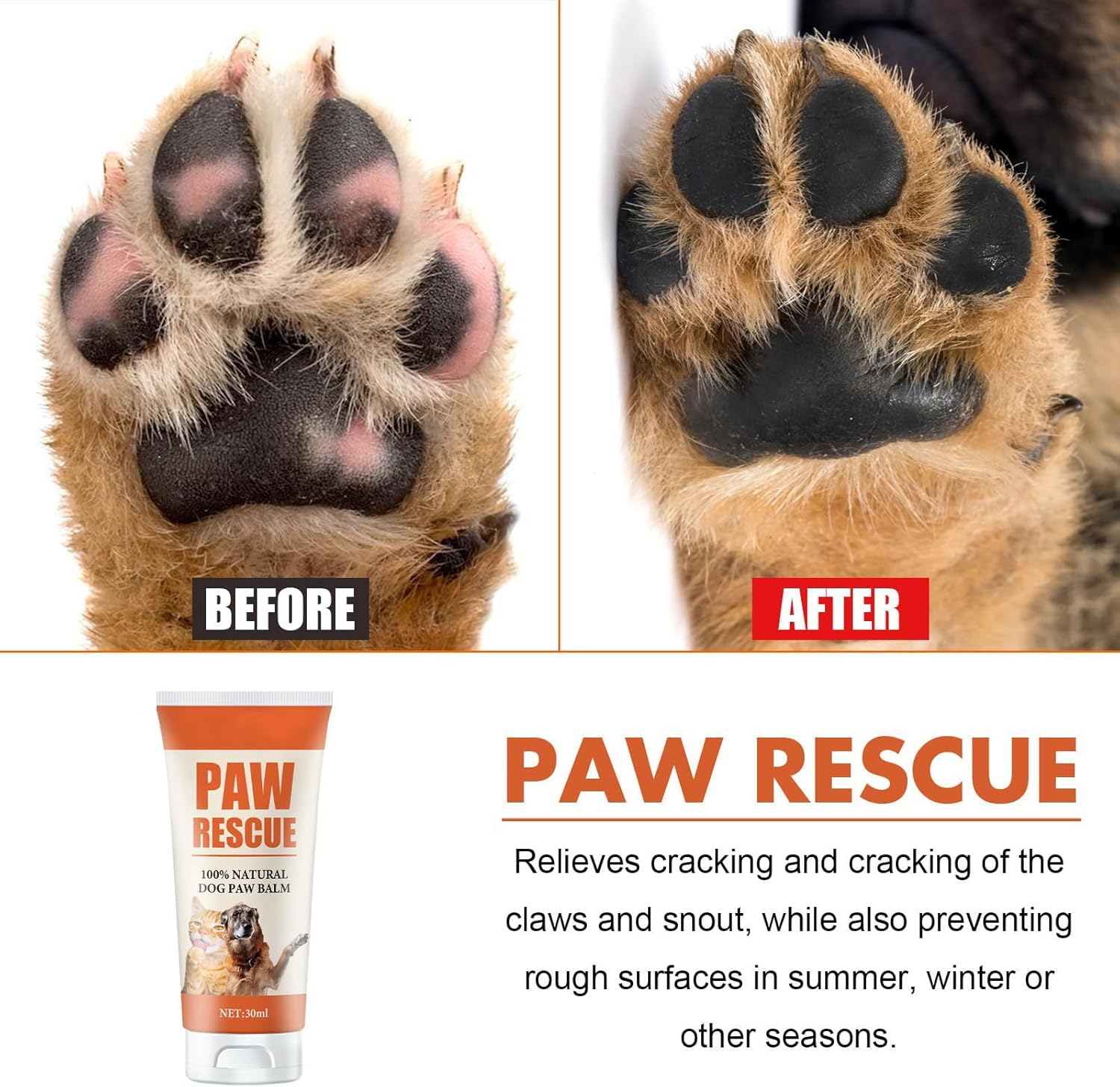 Pet Paw Balm for Dogs & Cats - 30G Paw Protection Balm, Relieves Cracking Paws & Nose, All-Season Paw Care for Rough Surfaces, Natural Healing Wax image number 5