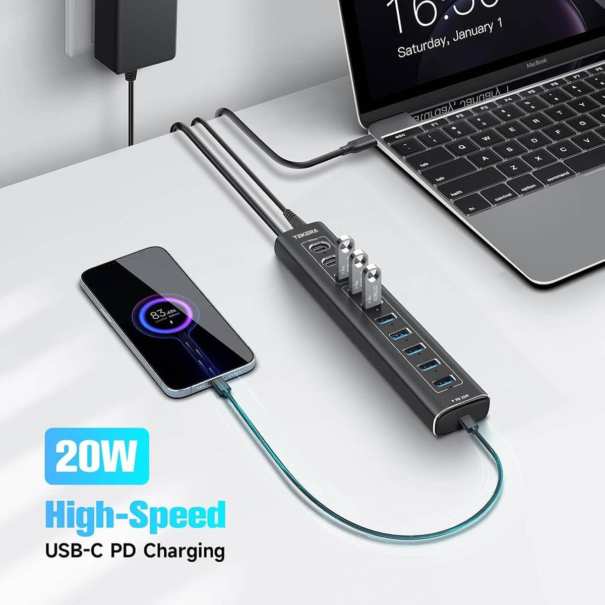 11 Port USB 3.2 Hub,Tekera USB C Hub 10Gbps Splitter with USB-A 3.2, 2 USB-C 3.2, 7 USB a 3.0 Ports, PD USB-C Port and 3.3Ft Long Cable image number 3