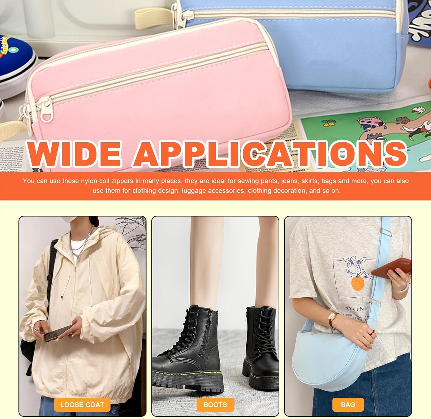 Tanstic 121Pcs(11 Sets) 33 Yards #3 Nylon Coil Zippers with Zipper Sliders Assortment Kit, 11 Colors Sewing Zippers Zipper Tape Nylon Zippers Bulk with Zipper Heads for Tailor Sewing Crafts image number 1